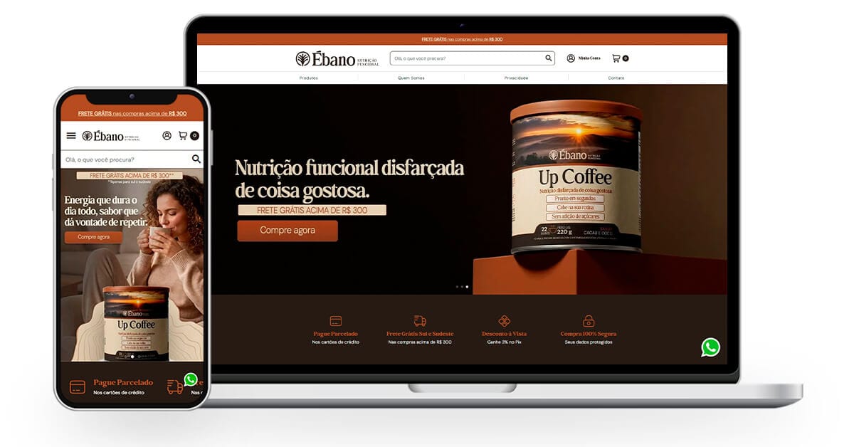 Ébano Nutrição - Super Coffee - Implantação de Ecommerce - Loja Virtual - Plataforma Bagy