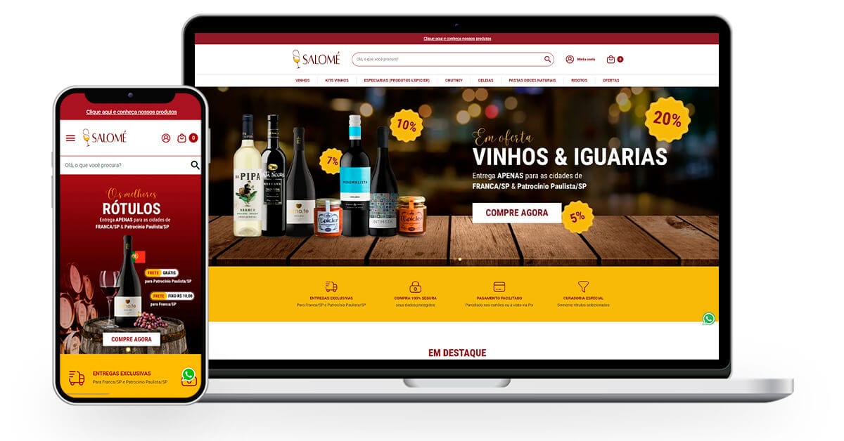 Salomé Vinhos e Iguarias - Implantação de Ecommerce - Loja Virtual - Plataforma Bagy